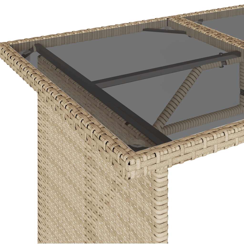 Tavolo da Giardino Piano in Vetro Beige 110x68x70 cm Polyrattan - homemem39