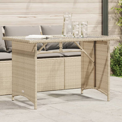 Tavolo da Giardino Piano in Vetro Beige 110x68x70 cm Polyrattan - homemem39