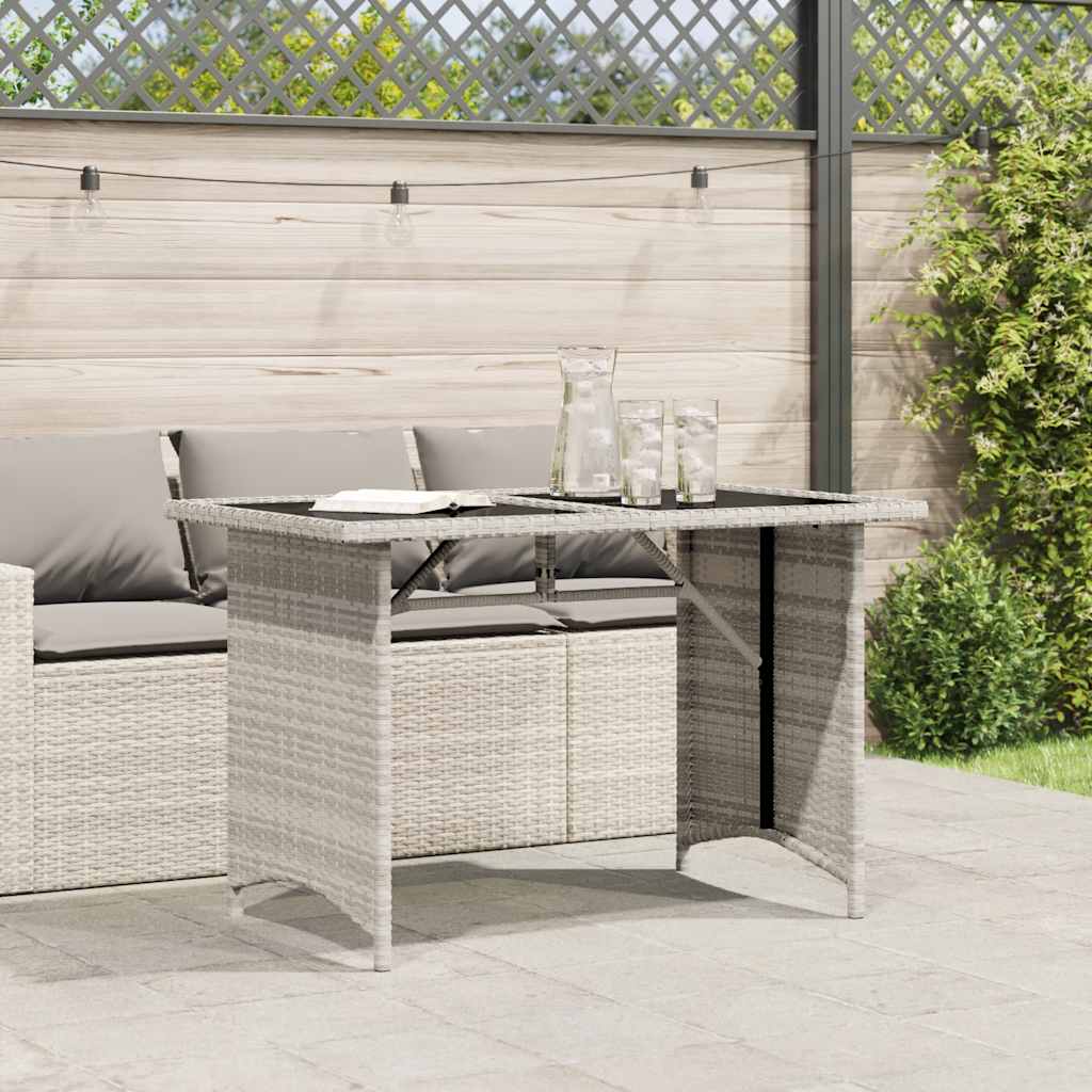 Tavolo Giardino Piano Vetro Grigio Chiaro 110x68x70 Polyrattan - homemem39