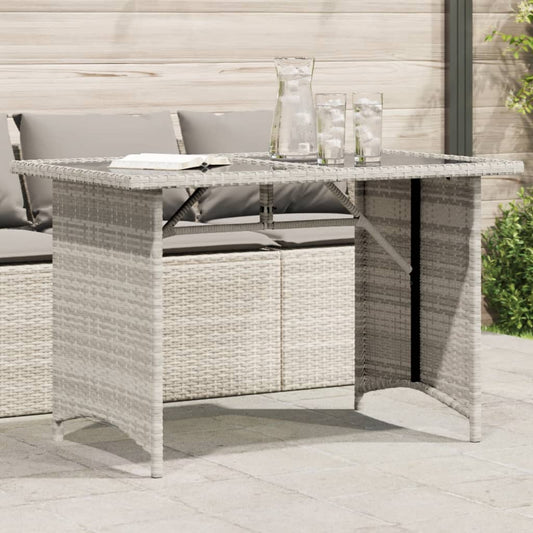 Tavolo Giardino Piano Vetro Grigio Chiaro 110x68x70 Polyrattan - homemem39