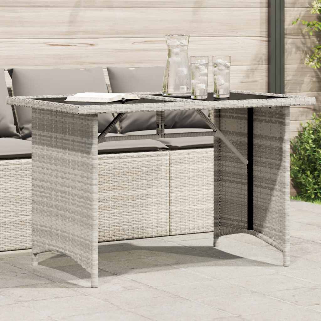 Tavolo Giardino Piano Vetro Grigio Chiaro 110x68x70 Polyrattan - homemem39