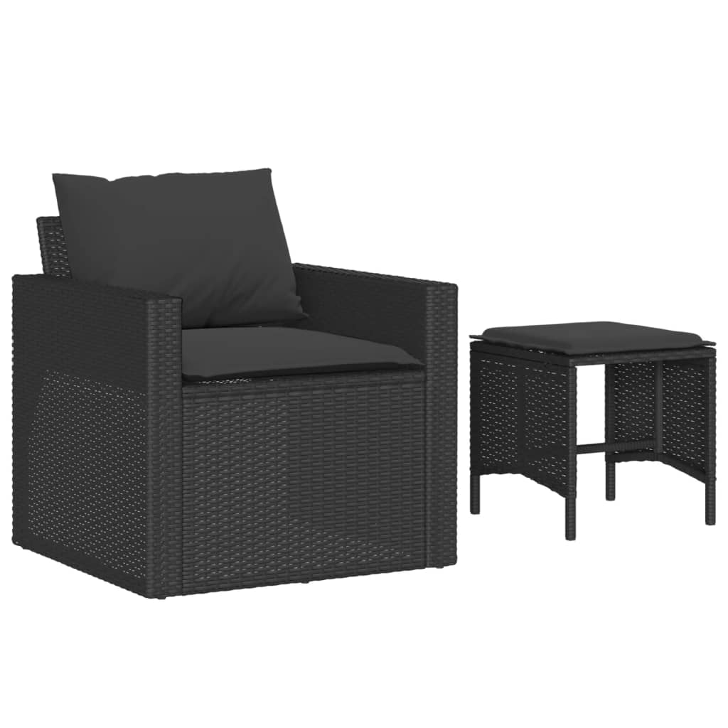 Set Divani da Giardino 4 pz con Cuscini Nero in Polyrattan - homemem39