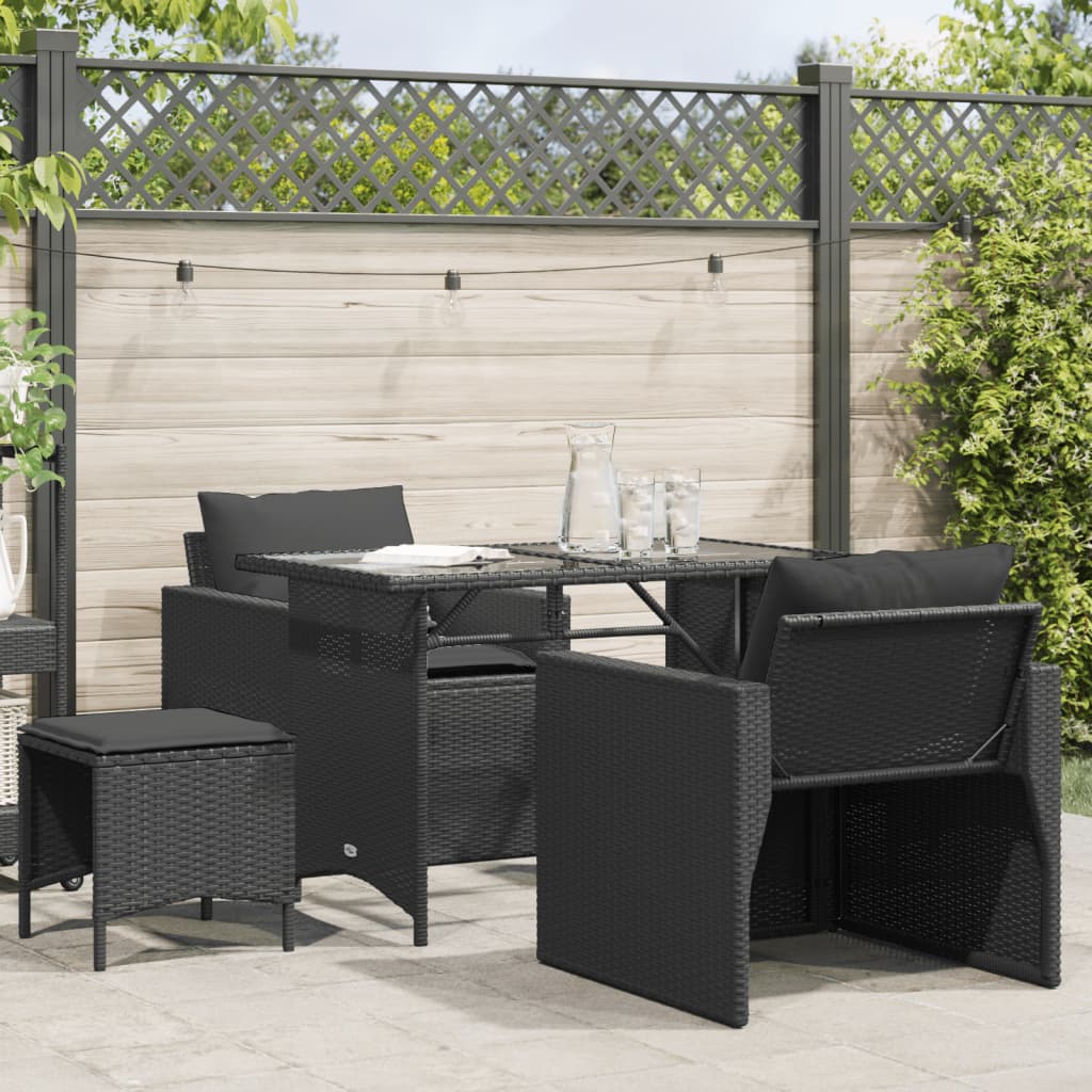 Set Divani da Giardino 4 pz con Cuscini Nero in Polyrattan - homemem39