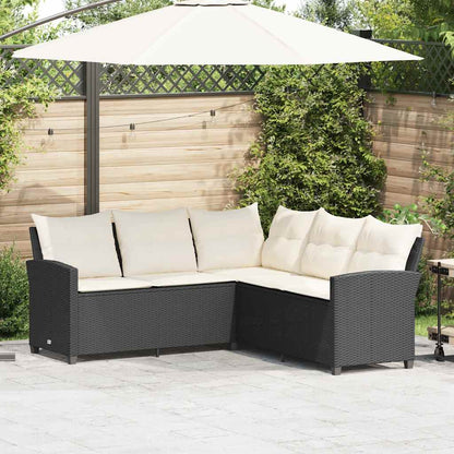 Divano a Forma di L con Cuscini in Polyrattan Nero | homemem39