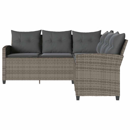 Divano a Forma di L con Cuscini in Polyrattan Grigio