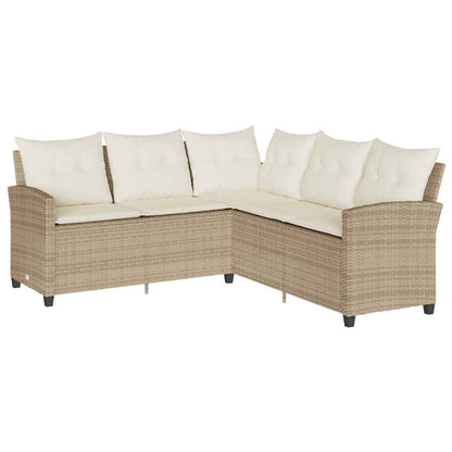 Divano a Forma di L con Cuscini in Polyrattan Beige - homemem39