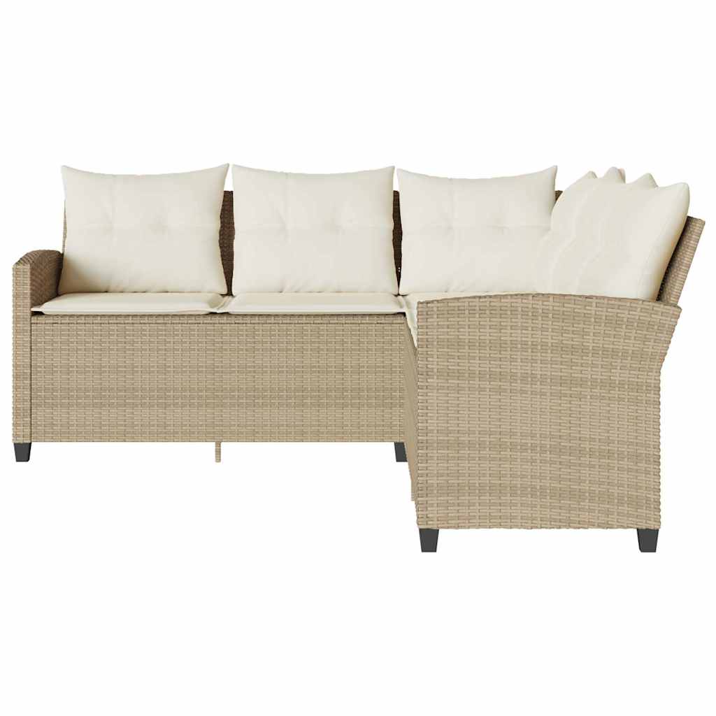 Divano a Forma di L con Cuscini in Polyrattan Beige - homemem39