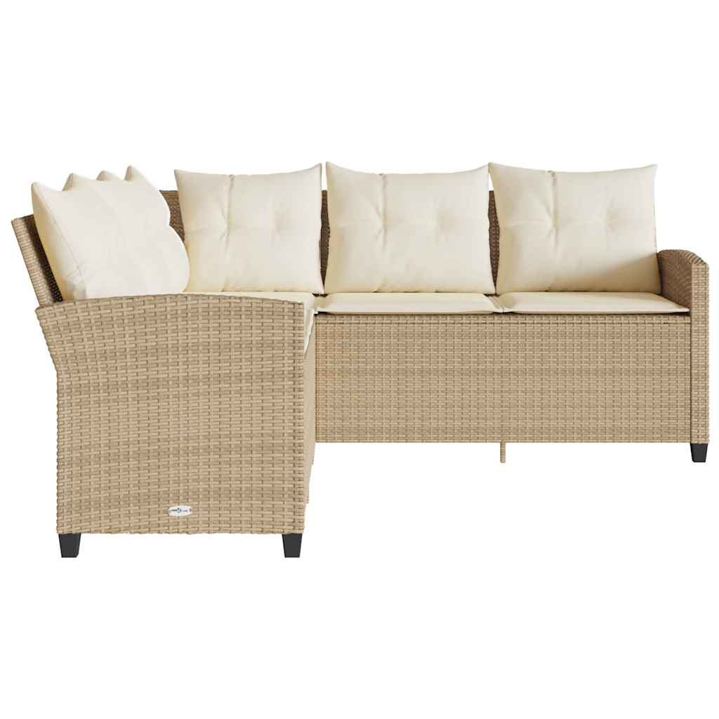 Divano a Forma di L con Cuscini in Polyrattan Beige