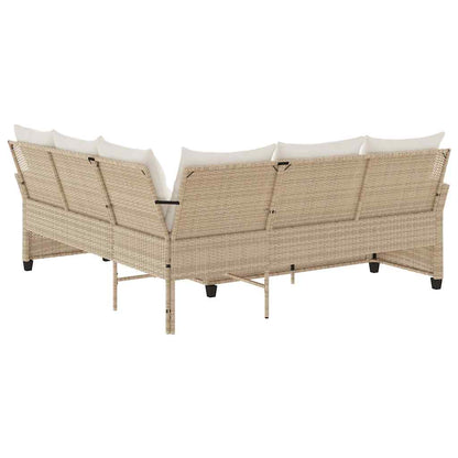Divano a Forma di L con Cuscini in Polyrattan Beige - homemem39