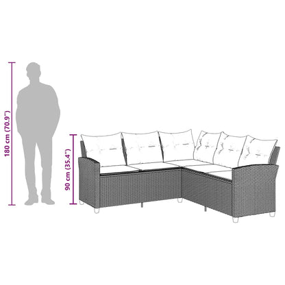 Divano a Forma di L con Cuscini in Polyrattan Beige - homemem39