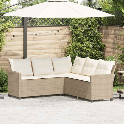 Divano a Forma di L con Cuscini in Polyrattan Beige - homemem39
