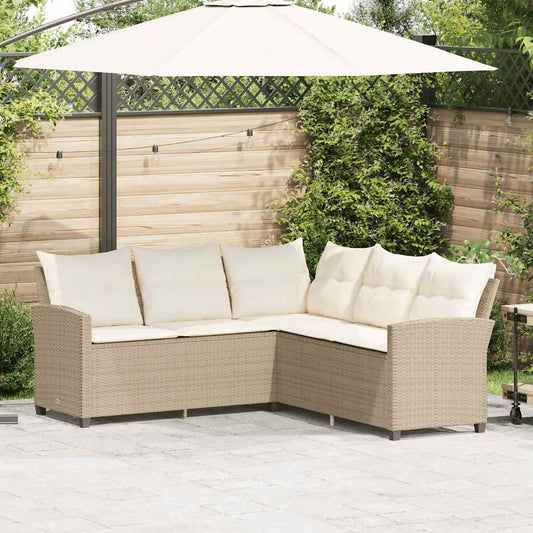 Divano a Forma di L con Cuscini in Polyrattan Beige - homemem39