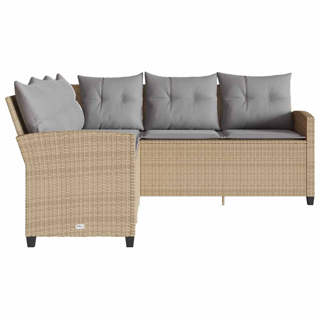 Divano a Forma di L con Cuscini in Polyrattan Beige