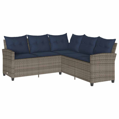 Divano a Forma di L con Cuscini in Polyrattan Grigio | homemem39