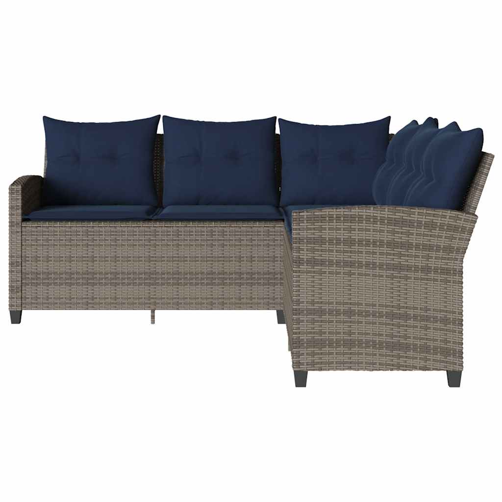 Divano a Forma di L con Cuscini in Polyrattan Grigio | homemem39