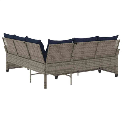 Divano a Forma di L con Cuscini in Polyrattan Grigio | homemem39