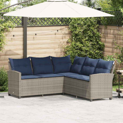 Divano a Forma di L con Cuscini in Polyrattan Grigio | homemem39