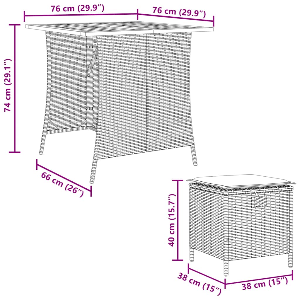 Set da Pranzo da Giardino 5 pz con Cuscini Beige in Polyrattan | homemem39