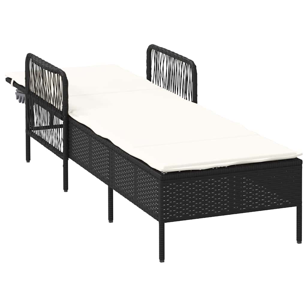 Lettino prendisole con cuscino Nero 157 x 55 x 92cm polyrattan