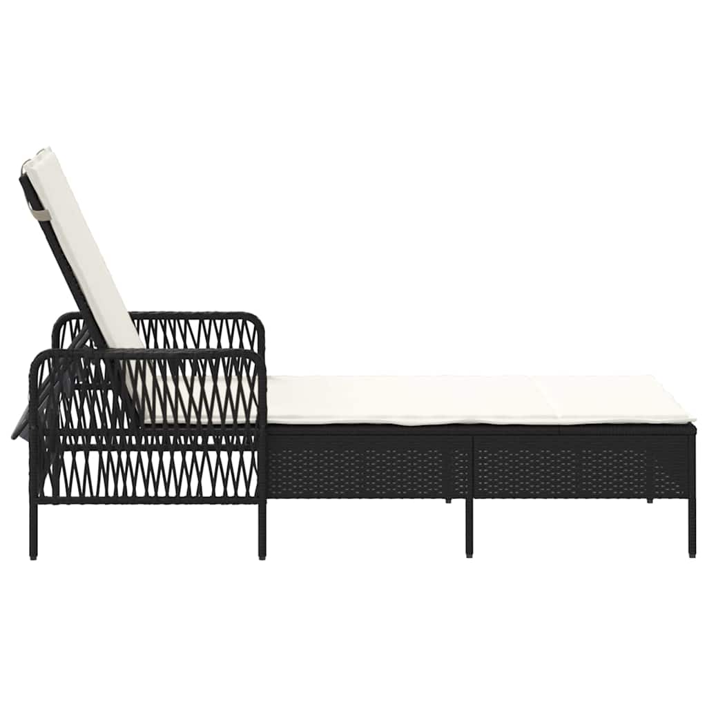 Lettino prendisole con cuscino Nero 157 x 55 x 92cm polyrattan