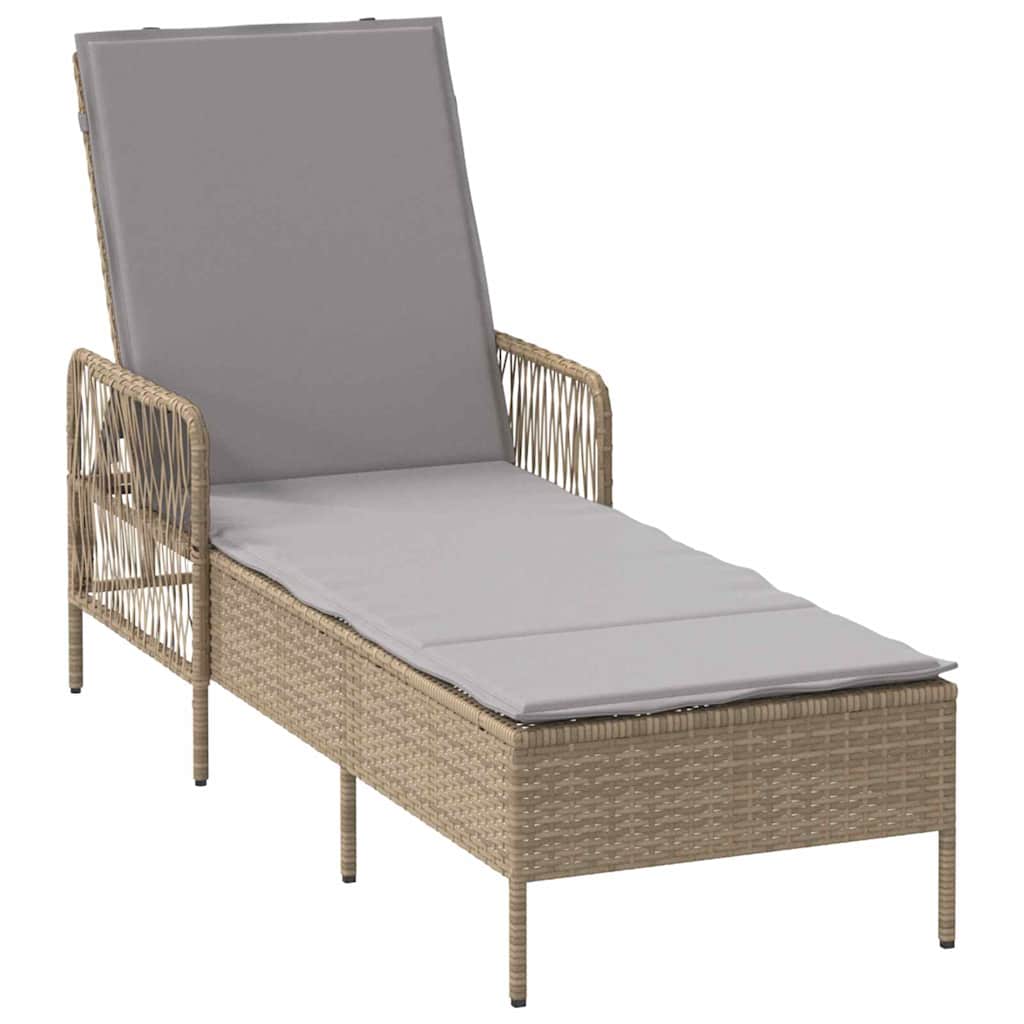 Lettino prendisole con cuscino Beige 157 x 55 x 92cm polyrattan