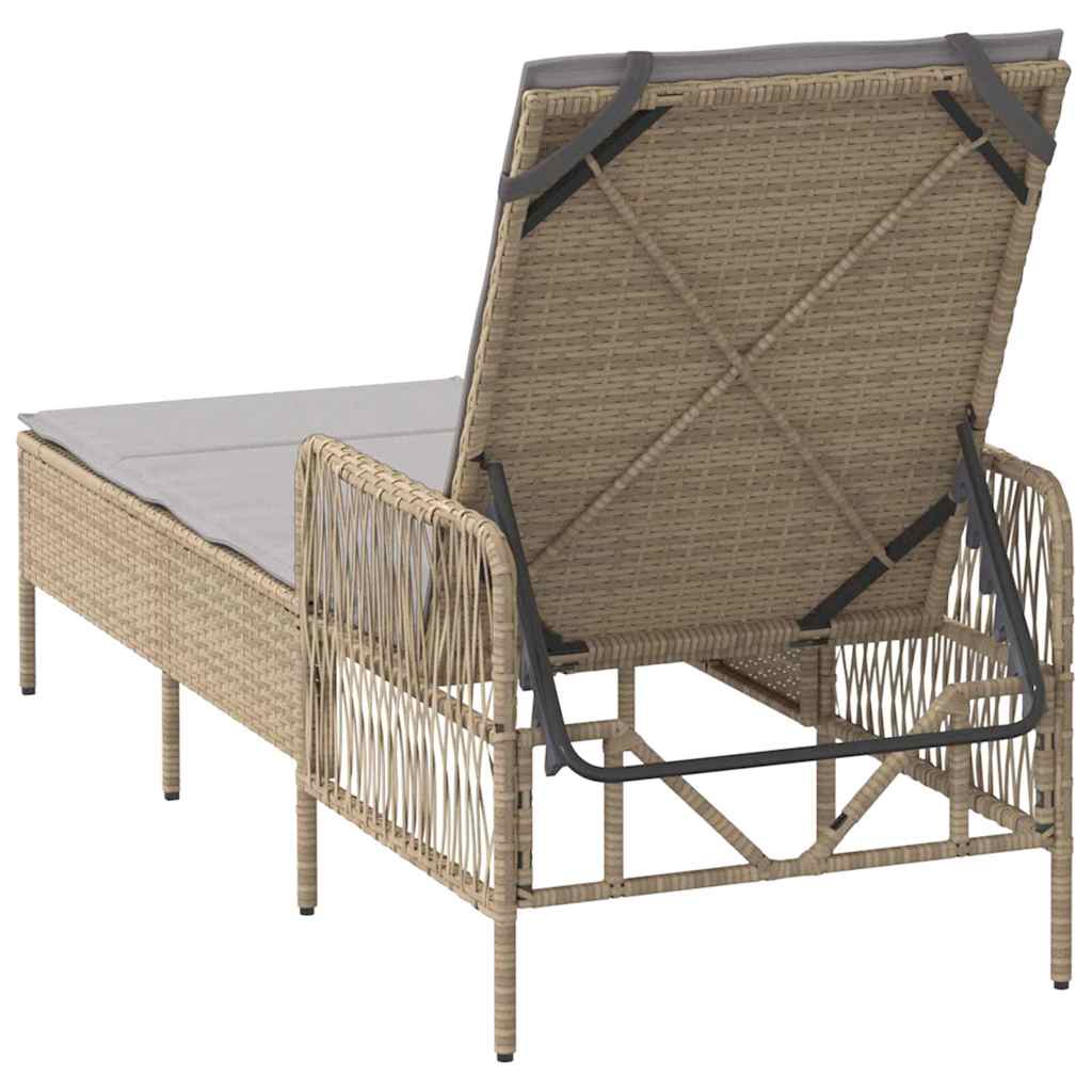 Lettino prendisole con cuscino Beige 157 x 55 x 92cm polyrattan
