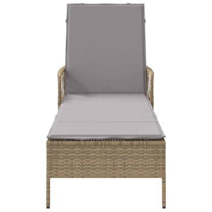 Lettino prendisole con cuscino Beige 157 x 55 x 92cm polyrattan