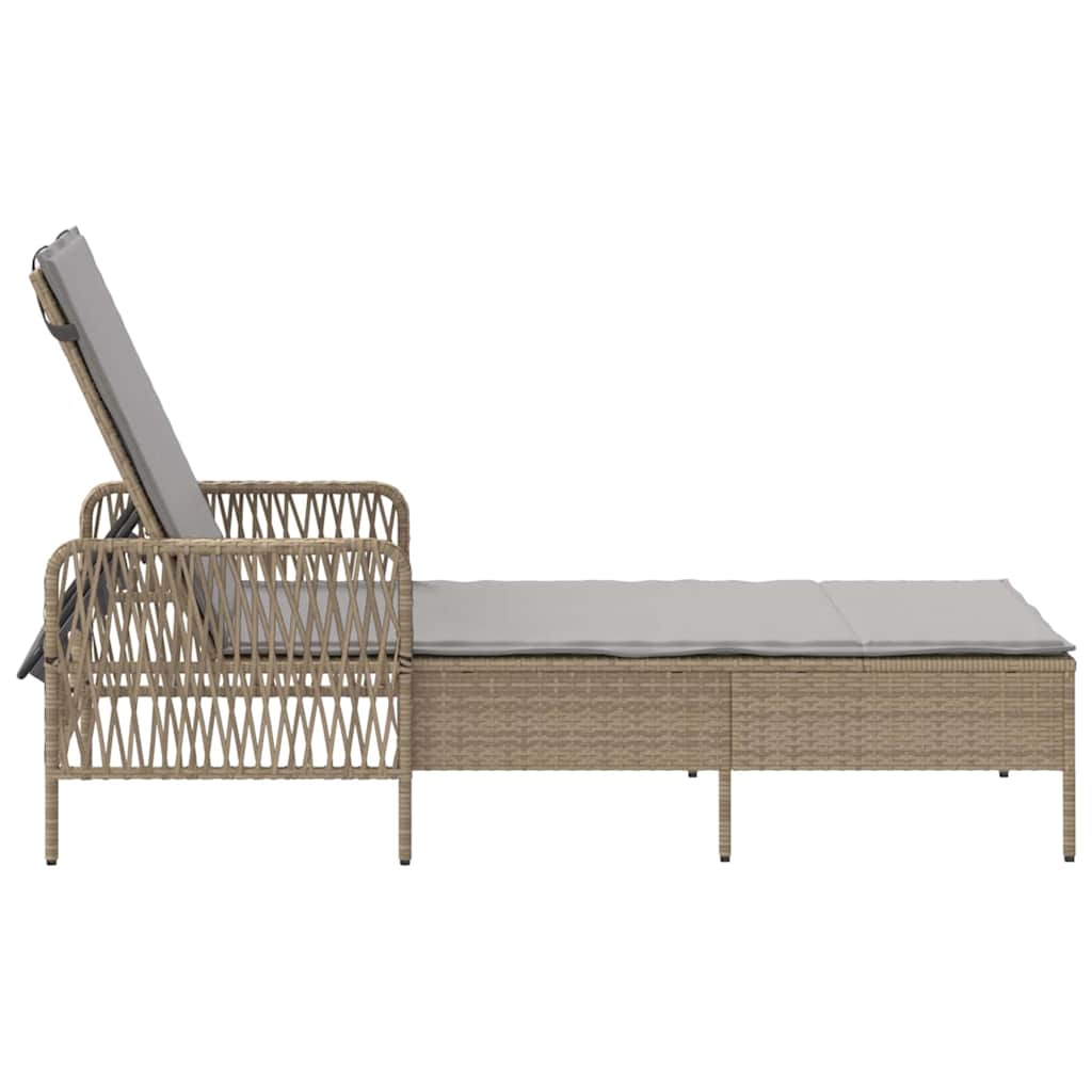 Lettino prendisole con cuscino Beige 157 x 55 x 92cm polyrattan