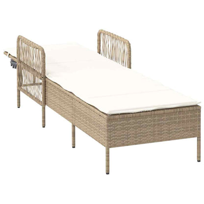 Lettino prendisole con cuscino Beige 157 x 55 x 92cm polyrattan