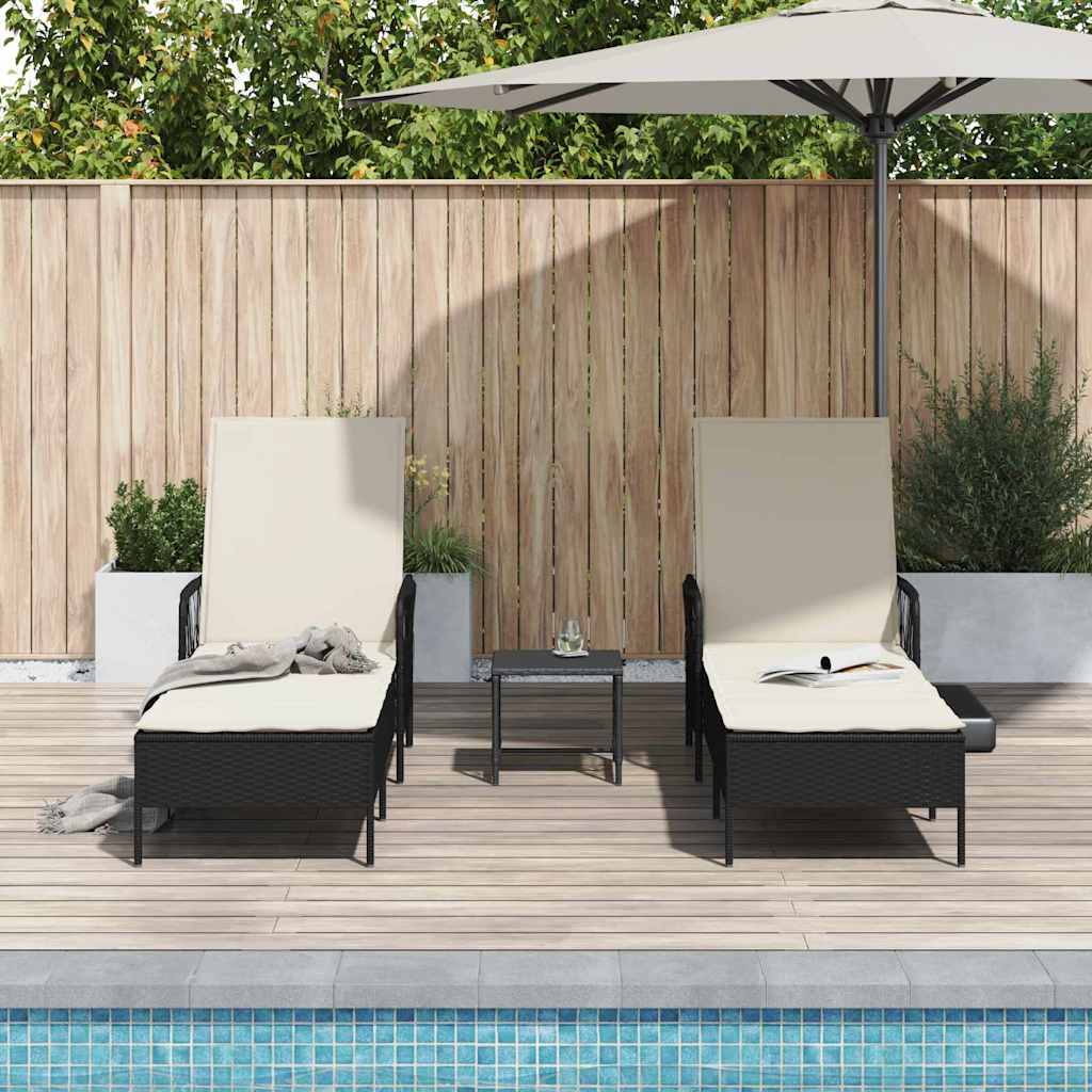 Lettino prendisole 2 pcs Nero 35 x 35 x 32cm polyrattan