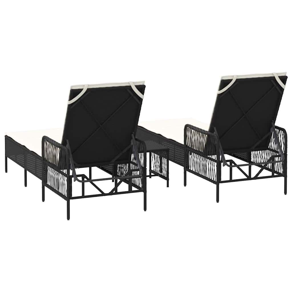 Lettino prendisole 2 pcs Nero 35 x 35 x 32cm polyrattan