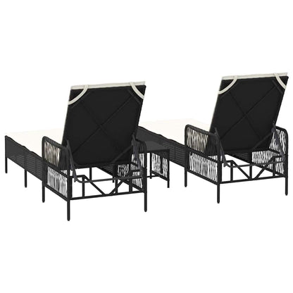 Lettino prendisole 2 pcs Nero 35 x 35 x 32cm polyrattan