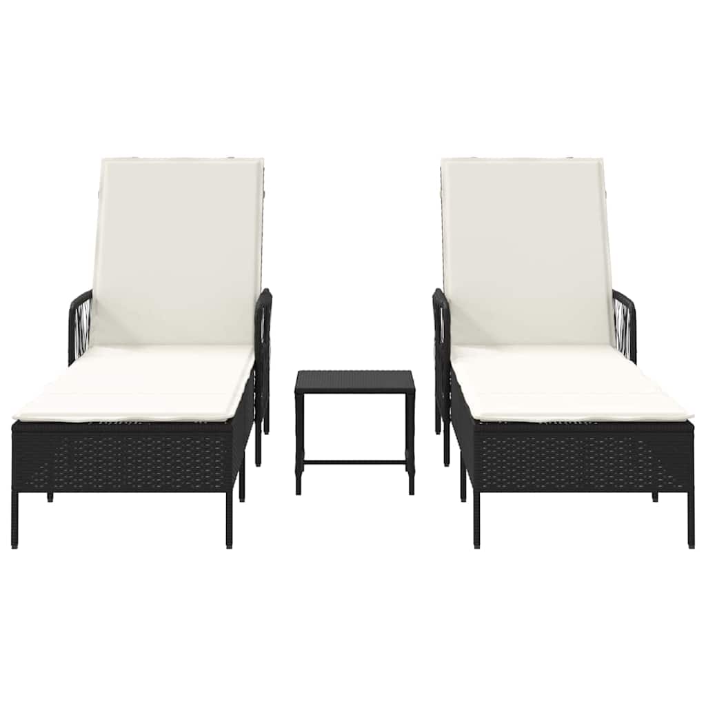 Lettino prendisole 2 pcs Nero 35 x 35 x 32cm polyrattan