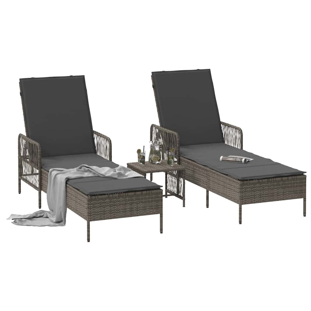 Lettino prendisole 2 pcs Grigio 35 x 35 x 32cm polyrattan