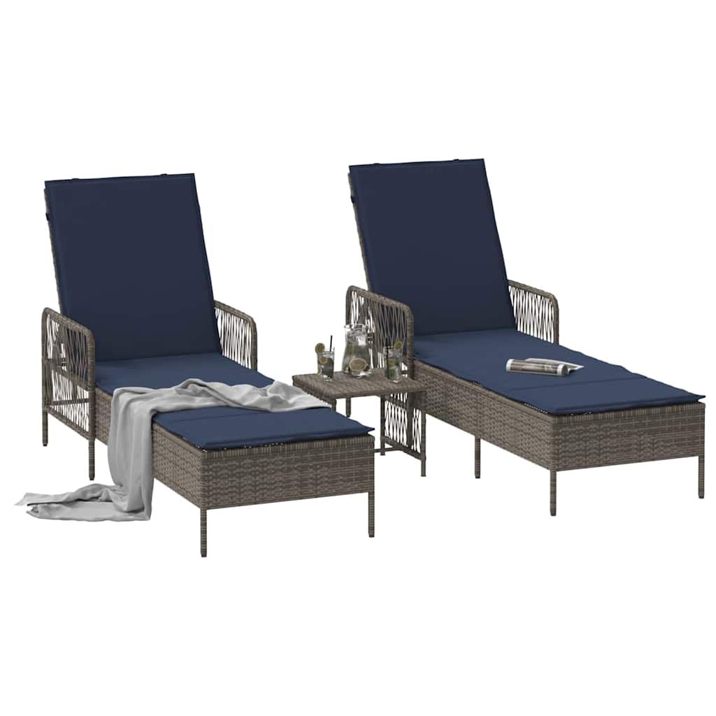Lettino prendisole 2 pcs Grigio 35 x 35 x 32cm polyrattan