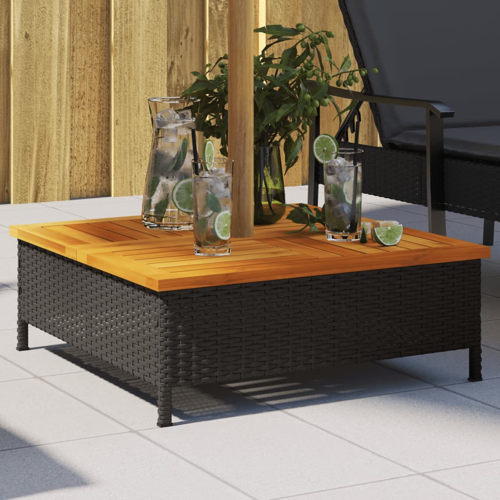 Copertura Base Ombrellone Nera 70x70x25 cm Polyrattan e Acacia - homemem39