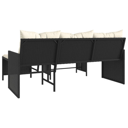 Divano da Giardino con Tavolo e Cuscini a L Nero in Polyrattan | homemem39