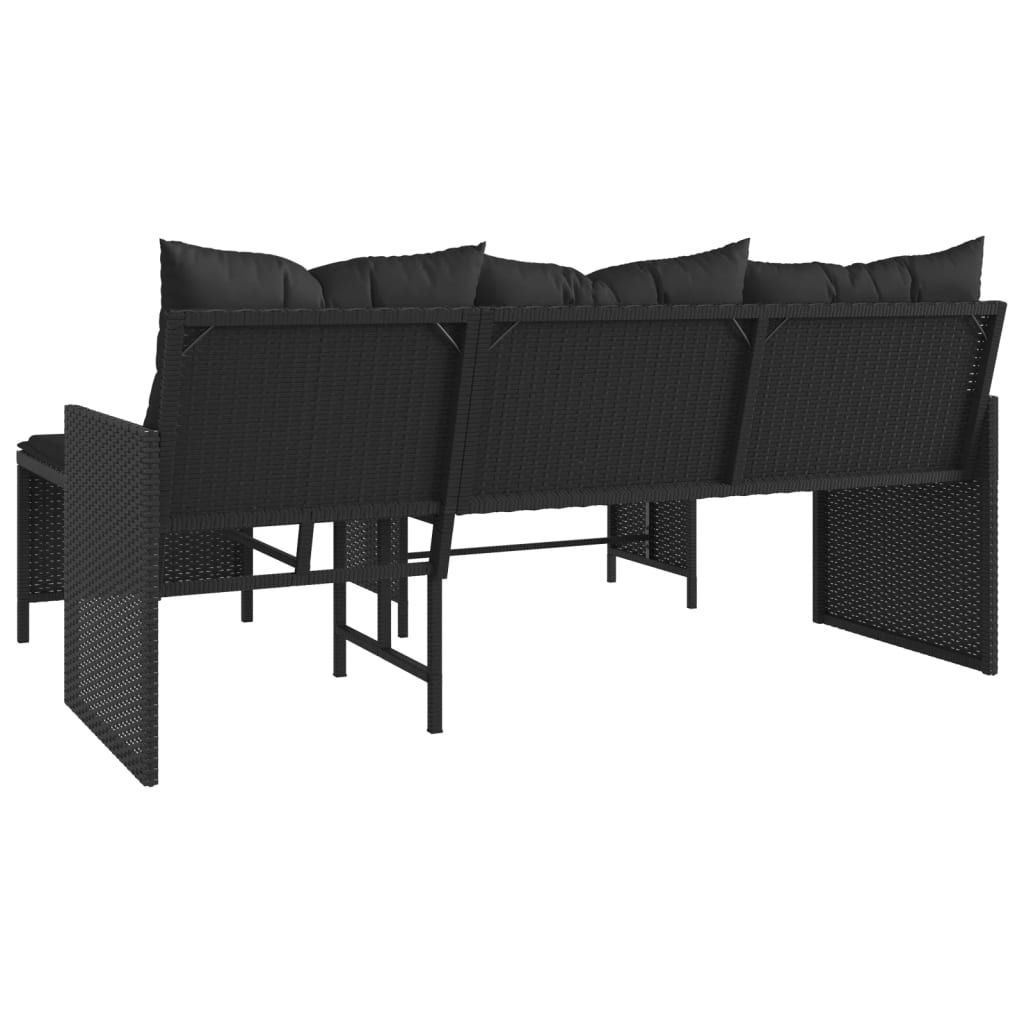 Divano da Giardino con Tavolo e Cuscini a L Nero in Polyrattan | homemem39