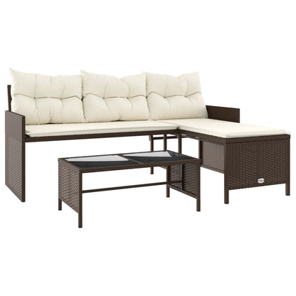 Divano da Giardino con Tavolo e Cuscini a L Marrone Polyrattan | homemem39