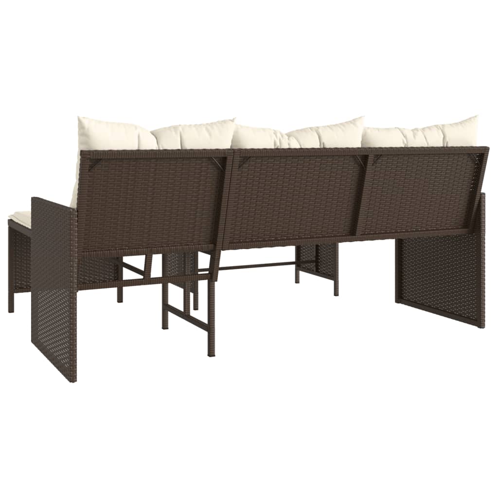 Divano da Giardino con Tavolo e Cuscini a L Marrone Polyrattan | homemem39