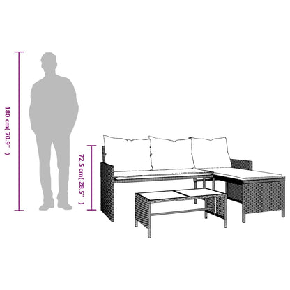Divano da Giardino con Tavolo e Cuscini a L Marrone Polyrattan | homemem39