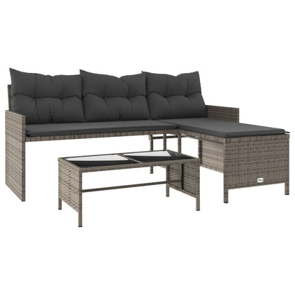 Divano da Giardino con Tavolo e Cuscini a L Grigio Polyrattan | homemem39