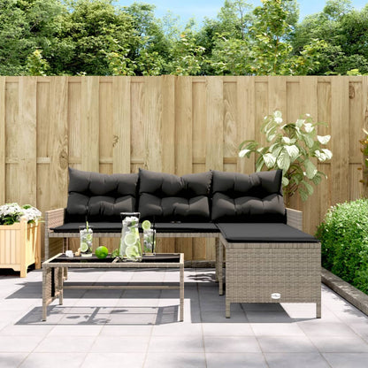 Divano da Giardino con Tavolo e Cuscini a L Grigio Polyrattan | homemem39