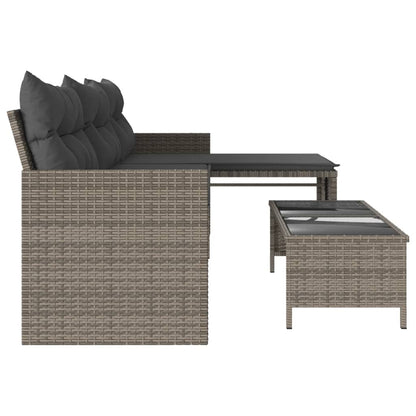 Divano da Giardino con Tavolo e Cuscini a L Grigio Polyrattan | homemem39