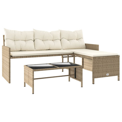 Divano da Giardino con Tavolo e Cuscini a L Polyrattan