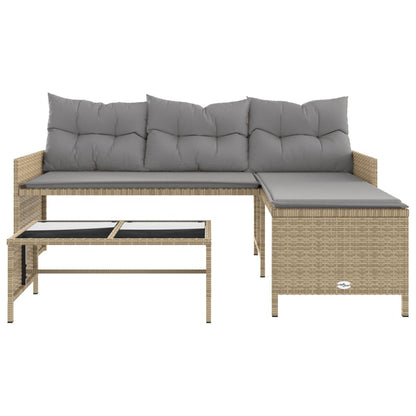 Divano Giardino con Tavolo e Cuscini a L Beige Misto Polyrattan | homemem39