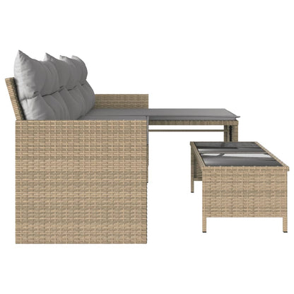 Divano Giardino con Tavolo e Cuscini a L Beige Misto Polyrattan | homemem39
