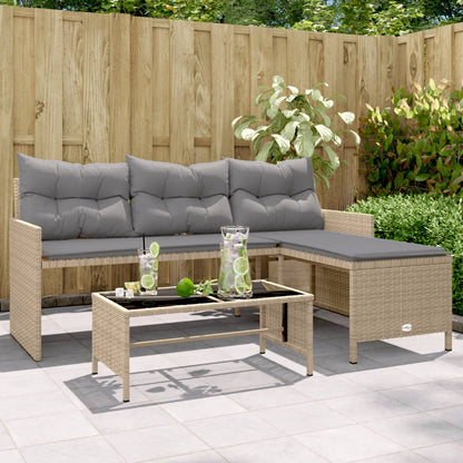 Divano Giardino con Tavolo e Cuscini a L Beige Misto Polyrattan | homemem39