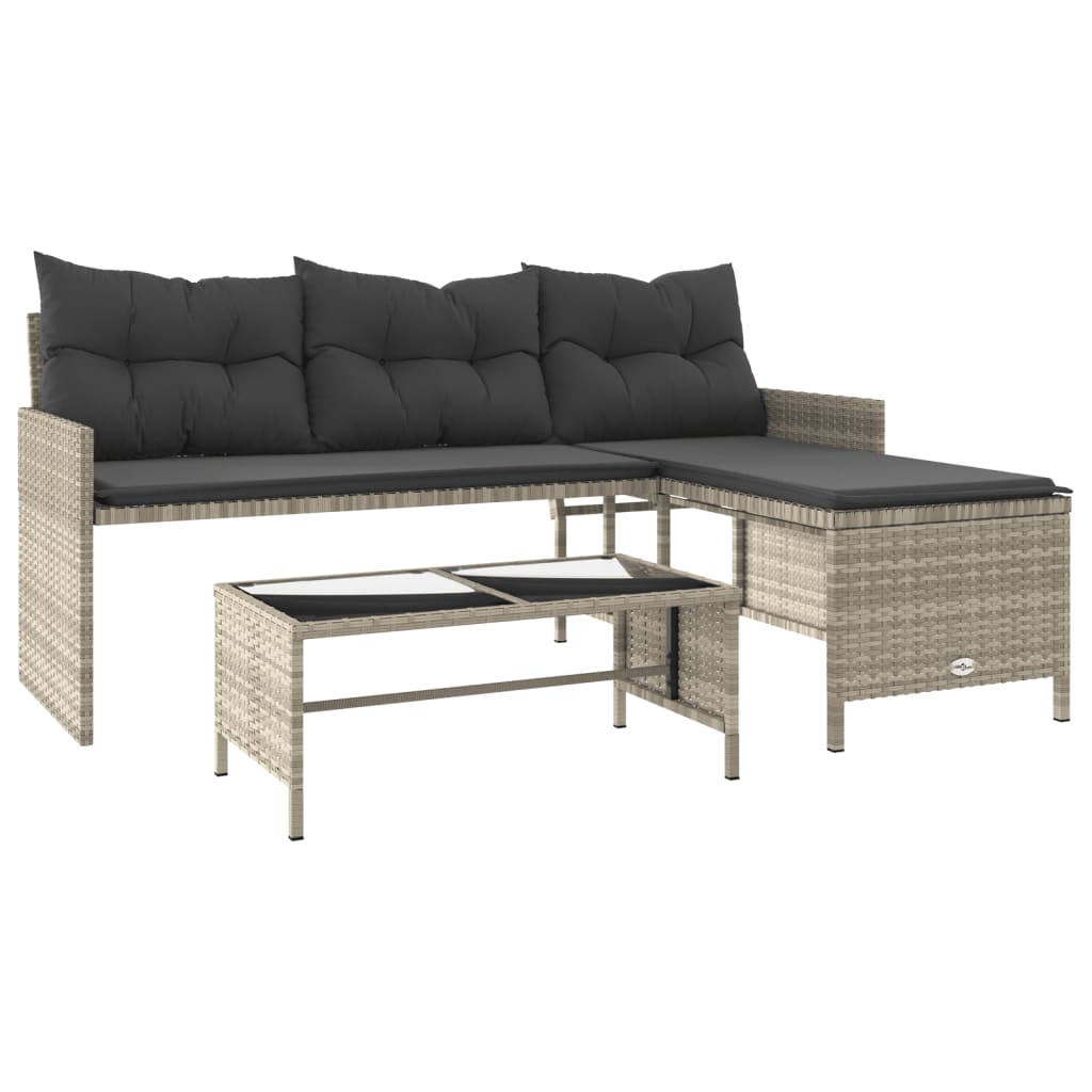 Divano da Giardino con Tavolo e Cuscini a L Polyrattan