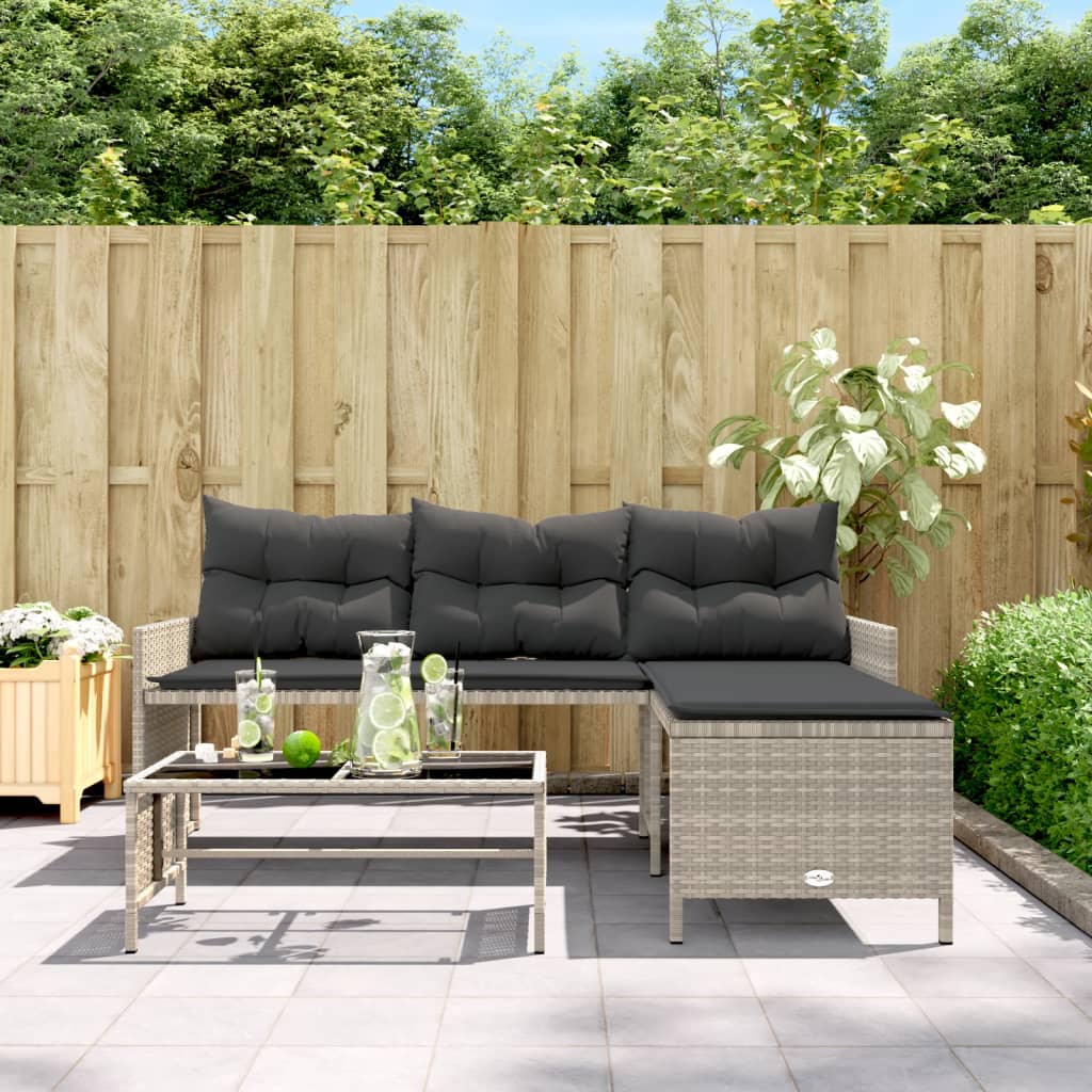 Divano Giardino Tavolo e Cuscini a L Grigio Chiaro Polyrattan | homemem39